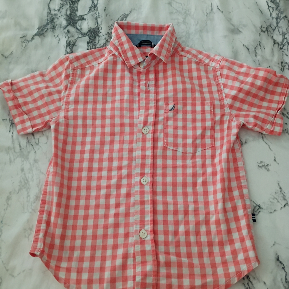 Nautica Boys' Coral Checkered Button Down Shirt
